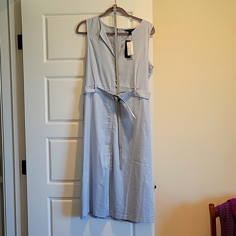 Sky blue cotton linen sleeveless dress